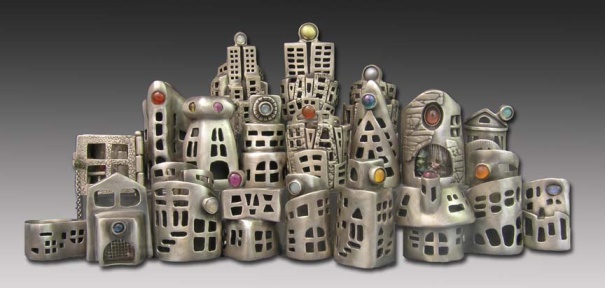 "City of Rings" by Hadar Jacobson. Fine silver and assorted stones.