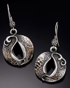 "New Beginnings #006" earrings by Gale Schlagel. Fine silver.